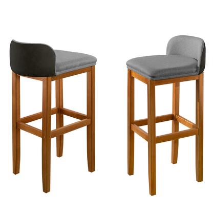 Imagem de Kit 2 Banquetas Luxo Alta Onix -Base em Madeira Maciça - Estofado em Linho Com Composê no material sintético - Preto