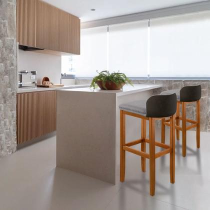 Imagem de Kit 2 Banquetas Luxo Alta Onix -Base em Madeira Maciça - Estofado em Linho Com Composê no material sintético - Preto