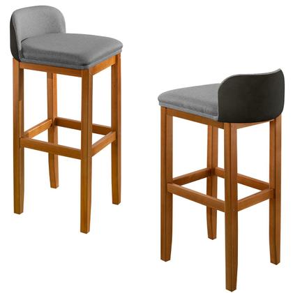 Imagem de Kit 2 Banquetas Luxo Alta Onix -Base em Madeira Maciça - Estofado em Linho Com Composê no material sintético - Preto