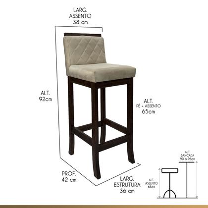 Imagem de Kit 2 Banquetas Média para Cozinha Nice em Madeira Maciça Matelassê Suede Bege CCS
