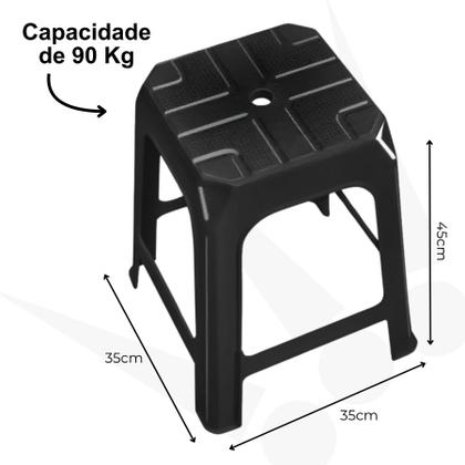 Imagem de Kit 2 Banquetas Plásticas Pretas Reforçadas Empilháveis 90kg