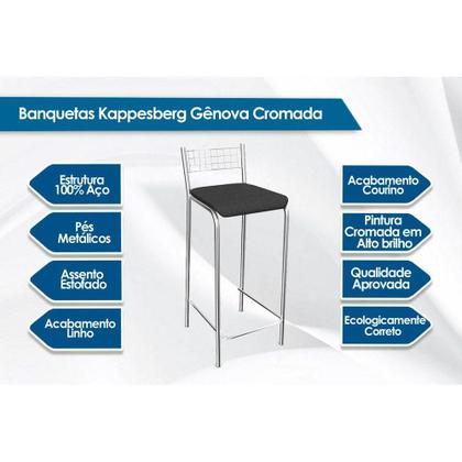 Imagem de Kit 2 Banquetas Sala Jantar Gênova 2B705CR 2 Un Níquel/Courano Branco - Kappesberg