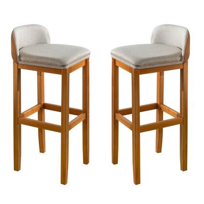 Imagem de Kit 2 Banquetas Sofisticada Resistente Alta Bar Balcão Pés Em Madeira Maciça Banco Área Gourmet Sacada Cor Bege