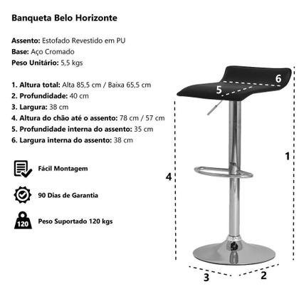 Imagem de Kit 2 Banquetas Tóquio Belo Horizonte Branca Base Giratória