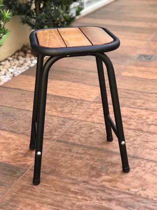 Imagem de Kit 2 Banquinhos De Aço E Madeira Preto Altura 46 Cm