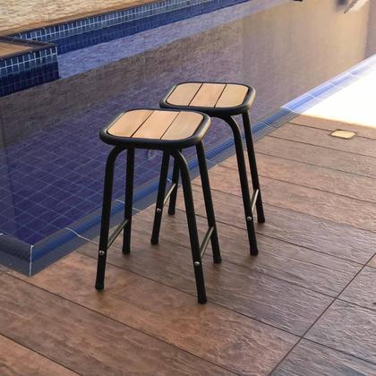 Imagem de Kit 2 Banquinhos De Aço E Madeira Preto Altura 46 Cm