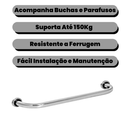Imagem de Kit 2 Barra de Apoio Reta 80cm Barra Para Banheiro Alça Suporte Anti Queda Idoso Gestante Crianças Corrimão Segurança PCD