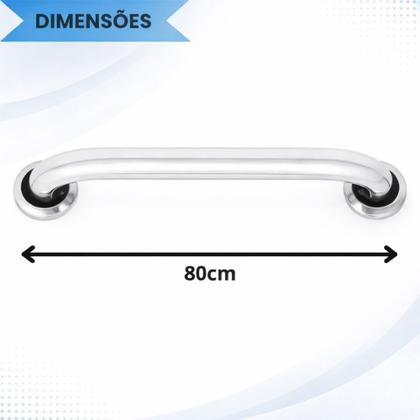 Imagem de Kit 2 Barras de Apoio 80 cm Anticorrosiva em Inox/Alumínio Suporta 150 kg Segurança para Banheiro Corredor e Áreas Úmida