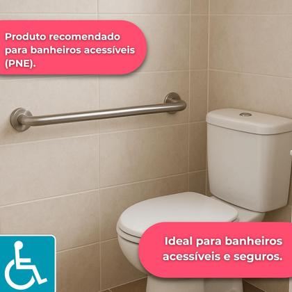 Imagem de Kit 2 Barras de Apoio Corrimao Segurança em banheiro 80cm Acessibilidade Aço Inoxidável Polido Para Chuveiro Com Kit Fixação Completo Tippi