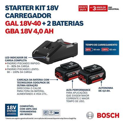 Imagem de Kit 2 Bateria 4Ah 18V E Carregador Gal18V-40 18V Bivolt