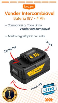 Imagem de Kit 2 Bateria Íons De Lítio 4ah 18v Vonder Intercambiável Compatível com DWT