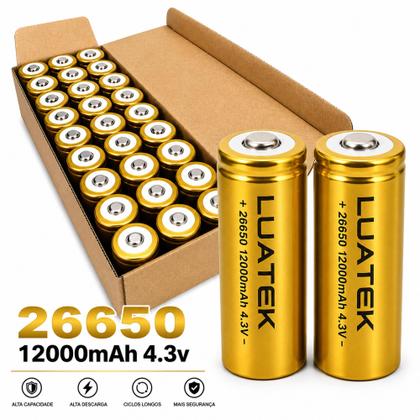 Imagem de Kit 2 Bateria Lítio 26650 12000mah 4.3V Dourada Recarregável Para Lanterna Tática Rádio Produto