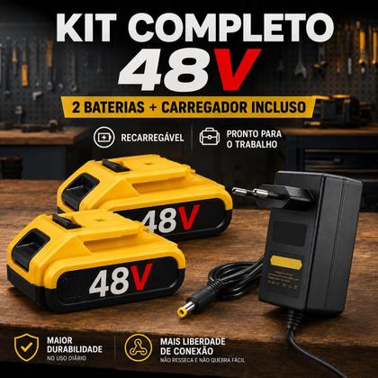 Imagem de kit 2 Baterias 48V Bivolt Mini 8.000 mAh Com Carregador Recarregável Lítio Ferramentas Portáteis Durável