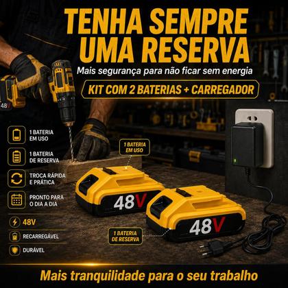Imagem de kit 2 Baterias 48V Bivolt Mini 8.000 mAh Com Carregador Recarregável Lítio Ferramentas Portáteis Durável
