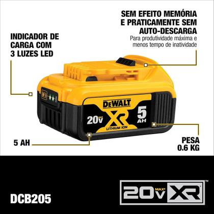 Imagem de Kit 2 Baterias 5Ah 20V MAX com Carregador e Bolsa DCB205C2K-BR  Potência e Mobilidade para Ferramentas Sem Fio