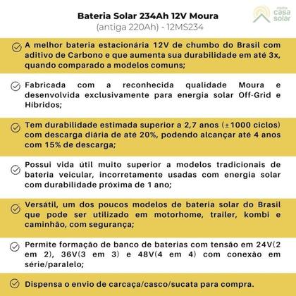 Kit 2 baterias Moura 234Ah 12V (antiga 220Ah) - 12MS234 - SUN21 Imagem de Kit 2 baterias Moura 234Ah 12V (antiga 220Ah) - 12MS234