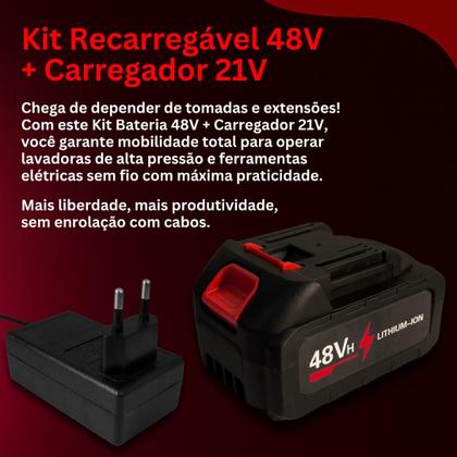 Imagem de Kit 2 Baterias Recarregável 48V Fonte Carregador 21V  Alta Performance para Ferramentas Portáteis com Encaixe Universal e Carregamento Rápido