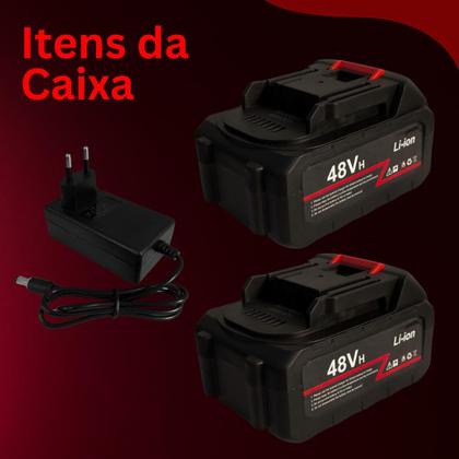 Imagem de Kit 2 Baterias Recarregável 48V Fonte Carregador 21V  Alta Performance para Ferramentas Portáteis com Encaixe Universal e Carregamento Rápido