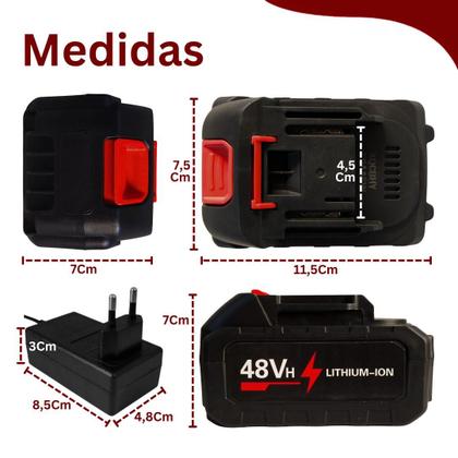 Imagem de Kit 2 Baterias Recarregável 48V Fonte Carregador 21V  Alta Performance para Ferramentas Portáteis com Encaixe Universal e Carregamento Rápido