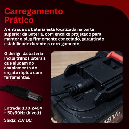 Imagem de Kit 2 Baterias Recarregável 48V Fonte Carregador 21V  Alta Performance para Ferramentas Portáteis com Encaixe Universal e Carregamento Rápido