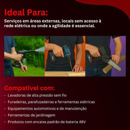 Imagem de Kit 2 Baterias Recarregável 48V Fonte Carregador 21V  Alta Performance para Ferramentas Portáteis com Encaixe Universal e Carregamento Rápido