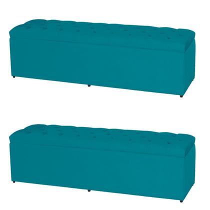 Imagem de Kit 2 Baús Jade 120Cm Calçadeira Estofada Suede Azul Turquesa