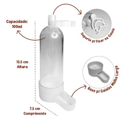 Imagem de Kit 2 Bebedouros Caçula para Pássaros 100ml MALHA LARGA Tam. Médio Cores