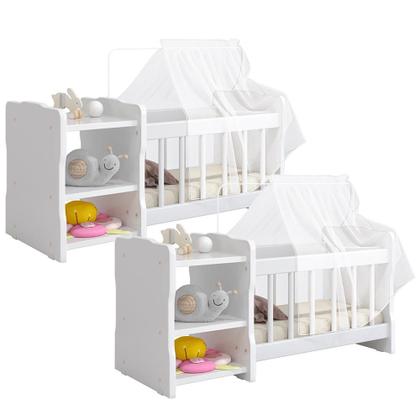 Imagem de Kit 2 Berços Para Boneca Cristal Ursinho C02 Brinquedo Infantil Branco - Lyam Decor