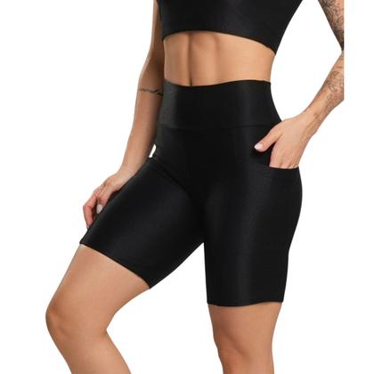 Imagem de KIT 2 Bermuda Fitness Com Bolso Esmeralda Bella Fiore Cós Alto Academia Treino Feminina Musculação Tamanho:MCor:Preto+v
