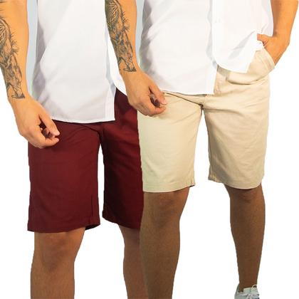 Imagem de Kit 2 Bermuda Masculina de Sarja Colorida Tradicional Shorts - Verão Lançamento 2023