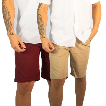 Imagem de Kit 2 Bermuda Masculina de Sarja Colorida Tradicional Shorts - Verão Lançamento 2023