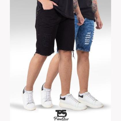 Imagem de Kit 2 Bermudas Jeans Masculina Bermuda Rasgada Verão Sarja