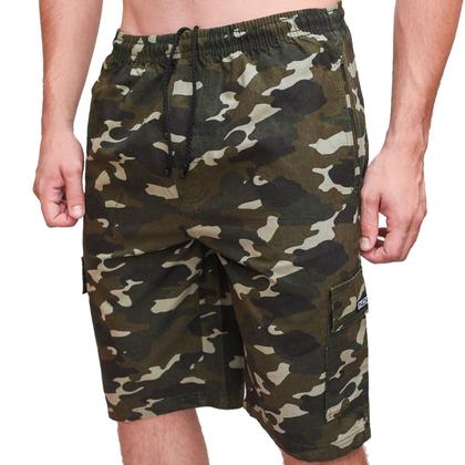 Imagem de Kit 2 Bermudas Sarja Brim Camuflada Masculino Extra Plus Size Cargo 5 Bolsos Elástico  Militar