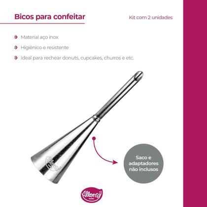 Imagem de Kit 2 Bicos de confeiteiro para Recheio 2,4x9cm de Aço inox