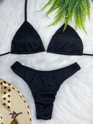 Imagem de Kit 2 Biquinis Cortininha Canelado Texturizado Calcinha Asa Delta Fio Duplo de Amarrar