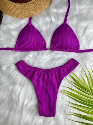 Imagem de Kit 2 Biquinis Cortininha Canelado Texturizado Calcinha Asa Delta Fio Duplo de Amarrar