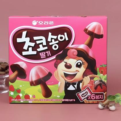 Imagem de Kit 2 Biscoitos Coreano Cogumelo Chocolate Morango Orion 45g