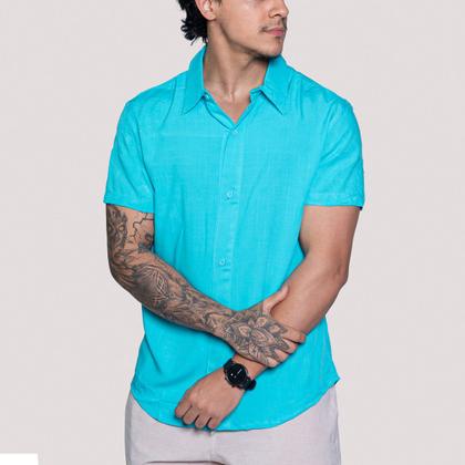 Imagem de Kit 2 Blusa de linho Camisa Masculina para verão praia manga curta fresca moda