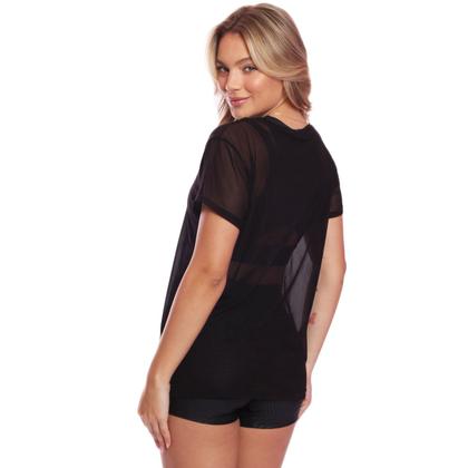 Imagem de Kit 2 Blusa Manga Curta Tule Transparente Treino Academia Fitness