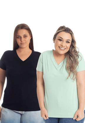 Imagem de Kit 2 blusas feminina plus size decote v básica 3013.6k2