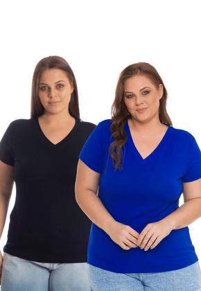 Imagem de Kit 2 blusas feminina plus size decote v básica 3013.6k2