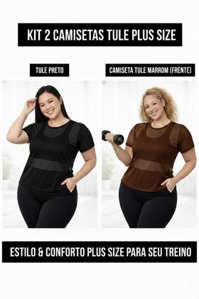 Imagem de Kit 2 Blusas Fitness de Tule Feminina Plus Size Sobreposição Treino Cor:Preto e MarromTamanho:G1Gênero:Feminino