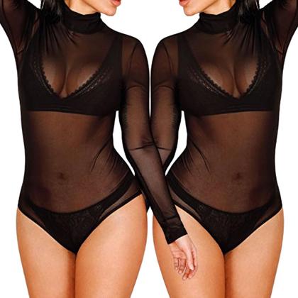 Imagem de Kit 2 Body Tule Liso Sexy Bory Blusa Feminina Bori Manga Longa Transparente