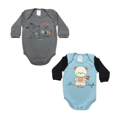 Imagem de KIT 2 Bodys Manga Longa Estampado Bebê Bicho Molhado REF:9022