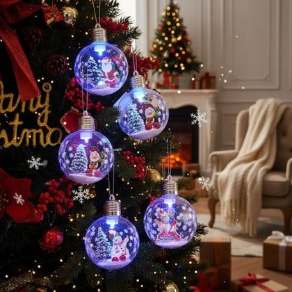 Imagem de Kit 2 Bolas De Natal Com Led Efeito Globo De Neve Decoração