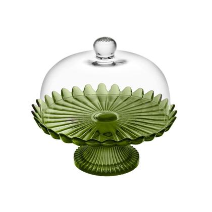 Imagem de Kit 2 Boleiras de Vidro com Pé e Tampa Pétalas de Jasmin 24cm Verde Vitazza Prato para Bolo Doce Decoração de Festas Mesa Posta Elegante Sustentável