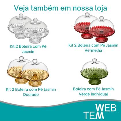 Imagem de Kit 2 Boleiras de Vidro com Pé e Tampa Pétalas de Jasmin 24cm Verde Vitazza Prato para Bolo Doce Decoração de Festas Mesa Posta Elegante Sustentável