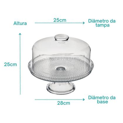 Imagem de Kit 2 Boleiras de Vidro com Pé e Tampa Vitazza Prato 28cm para Bolo, Doce, Sobremesa, Decoração, Organização, Mesa Posta Elegante e Sustentável
