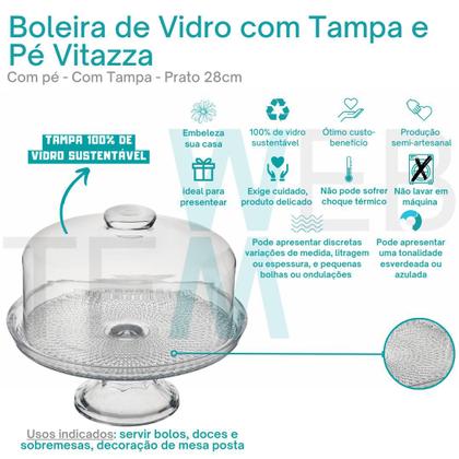Imagem de Kit 2 Boleiras de Vidro com Pé e Tampa Vitazza Prato 28cm para Bolo, Doce, Sobremesa, Decoração, Organização, Mesa Posta Elegante e Sustentável