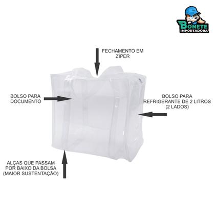 Imagem de Kit 2 Bolsas Transparentes PVC 46x40x15cm Reforçadas Zíper Alça Dupla Porta Garrafa Documento